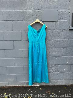 Vintage Sleeveless Blue Silk Satin Evening Gown