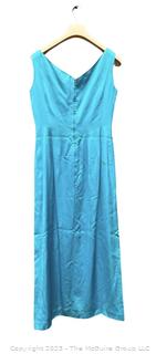 Vintage Sleeveless Blue Silk Satin Evening Gown