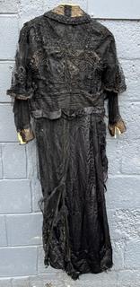 Victorian Black Lace and Bead Mourning Gown.  Condition issues.