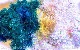 Vintage Blue and Iridescent Christmas Tree Tinsel Swags