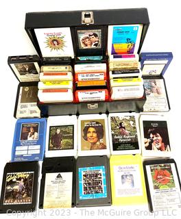 Group of Eight Track Tapes in Carrying Case.  Includes Elvis, Loretta Lynn, Grease Soundtrack, Johnny Cash & Grand Funk Railroad