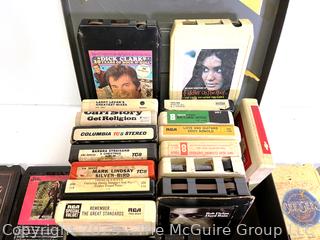 Group of Eight Track Tapes in Carrying Case. Includes Beatles, James Taylor, The Carpenters, Bee Gees and Bob Dylan. 