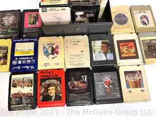 Group of Eight Track Tapes in Carrying Case. Includes Beatles, James Taylor, The Carpenters, Bee Gees and Bob Dylan. 