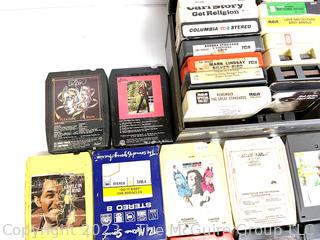 Group of Eight Track Tapes in Carrying Case. Includes Beatles, James Taylor, The Carpenters, Bee Gees and Bob Dylan. 