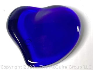 Cobalt Blue Crystal Heart Paperweight made for Tiffany. 2 x 3 x 2"T