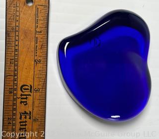 Cobalt Blue Crystal Heart Paperweight made for Tiffany. 2 x 3 x 2"T