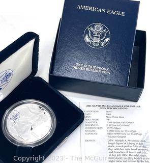 (1) United States Mint American Eagle One Ounce Proof Silver Bullion Coin;  (1) United States Mint Liberty Silver Dollar Coin; and (1) United States Mint Mercury Dimes, 1941-1945