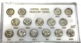 (1) United States Mint American Eagle One Ounce Proof Silver Bullion Coin;  (1) United States Mint Liberty Silver Dollar Coin; and (1) United States Mint Mercury Dimes, 1941-1945