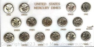 (1) United States Mint American Eagle One Ounce Proof Silver Bullion Coin;  (1) United States Mint Liberty Silver Dollar Coin; and (1) United States Mint Mercury Dimes, 1941-1945