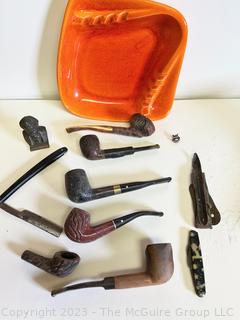 Collection of Smoking Pipes with Mid Century Atomic Ashtray