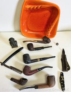 Collection of Smoking Pipes with Mid Century Atomic Ashtray