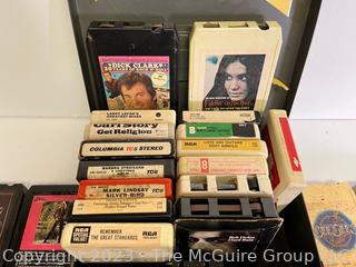 Group of Eight Track Tapes in Carrying Case. Includes Beatles, James Taylor, The Carpenters, Bee Gees and Bob Dylan. 