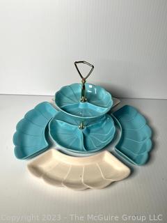 California Pottery Turquoise Chip Dip Relish with Tid Bit Tray