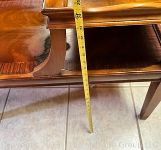 Pair of Tier Step-Up Flame Mahogany Side Tables.  One with damage to finish 