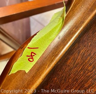 Pair of Tier Step-Up Flame Mahogany Side Tables.  One with damage to finish 