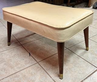 Mid Century White Vinyl Upholstered Stool 