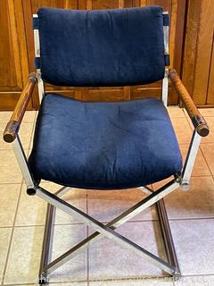 Chrome and Blue Upholstery Directors Chair c. 1970