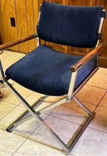 Chrome and Blue Upholstery Directors Chair c. 1970