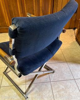 Chrome and Blue Upholstery Directors Chair c. 1970