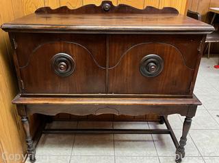 Victorian Jacobean Style Buffet Sideboard Two Door Cabinet. Measures 39W x 20D x 35"T