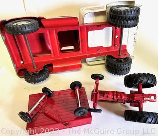 1954 Tonka Wrecker Tow Truck and Die Cast Metal International Harvester Tractor and Trailer Toys