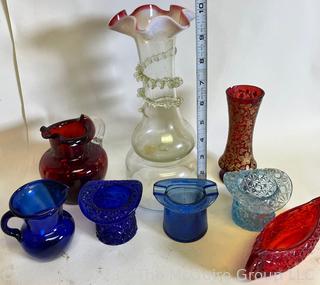 Collection of Colored Glassware Including Fenton