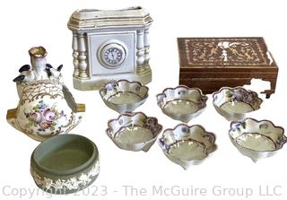 Porcelain Items Including Clock and Trinket Box