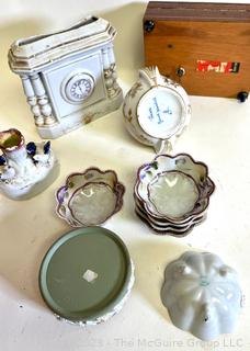 Porcelain Items Including Clock and Trinket Box