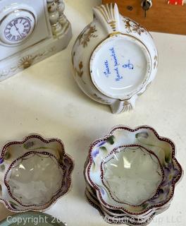 Porcelain Items Including Clock and Trinket Box