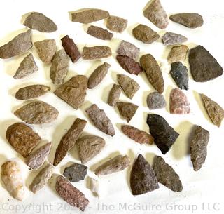 Collection of Flint Arrowheads and Unfinished Arrowhead Fragments 