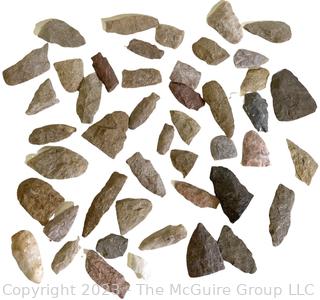 Collection of Flint Arrowheads and Unfinished Arrowhead Fragments 