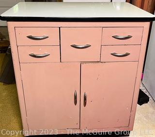 Vintage Pink Metal Cabinet With 5 Drawers and 2 Doors