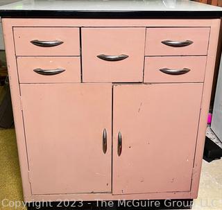 Vintage Pink Metal Cabinet With 5 Drawers and 2 Doors