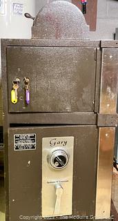 Gary Industries Drop Safe.  Both Compartment Open.  Top has keys.  No combination for lower dial - but open. 18 x 23 x 44"T