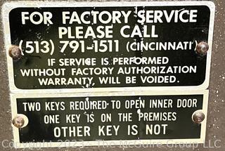 Gary Industries Drop Safe.  Both Compartment Open.  Top has keys.  No combination for lower dial - but open. 18 x 23 x 44"T