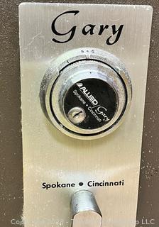 Gary Industries Drop Safe.  Both Compartment Open.  Top has keys.  No combination for lower dial - but open. 18 x 23 x 44"T