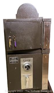 Gary Industries Drop Safe.  Both Compartment Open.  Top has keys.  No combination for lower dial - but open. 18 x 23 x 44"T