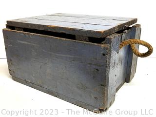 Blue Wood Crate with Zinc Liner and Rope Handles