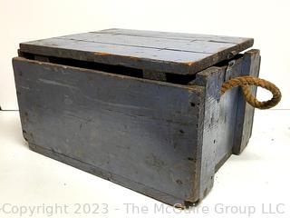 Blue Wood Crate with Zinc Liner and Rope Handles