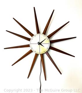 Mid Century Modern Teak Sunburst Atomic Electric Wall Clock 