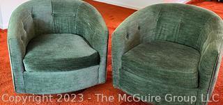 Pair of Mid-Century Barrel Back Swivel Lounge Chairs by Selig of Monroe.