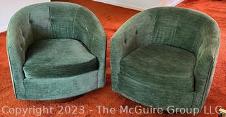 Pair of Mid-Century Barrel Back Swivel Lounge Chairs by Selig of Monroe.