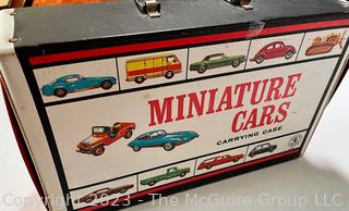 Collection of Vintage Die Cast Toy Cars and Trucks in Carrying Case 