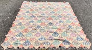 Hand Stitched Flour Sack Quilt in Fan Pattern. 86" x 84".