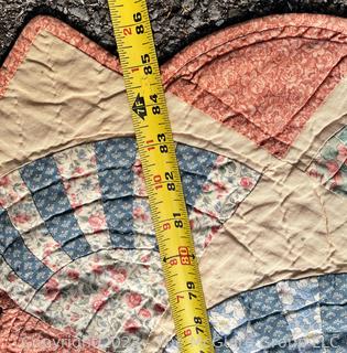 Hand Stitched Flour Sack Quilt in Fan Pattern. 86" x 84".