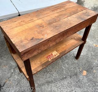 Wooden Shop Bench with Lower Shelf. Measures 36W x 18D x 32H"