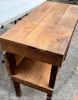 Wooden Shop Bench with Lower Shelf. Measures 36W x 18D x 32H"