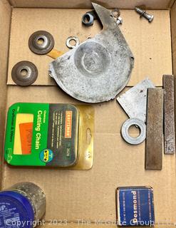 Commercial Chain Saw Sharpening Tools including Silvey Precision Chain Grinder made by Fasco Industries, Many Chains, New Grinder Wheels and Other Supplies