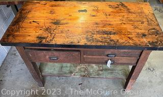 Wooden Work Bench with (3) Drawers. Measures 26D x 54W x 36"Tall