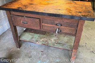 Wooden Work Bench with (3) Drawers. Measures 26D x 54W x 36"Tall